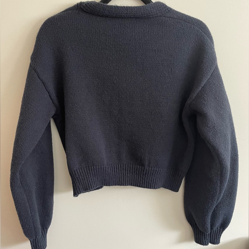 Sun & Moon Pattern Crop Cardigan, navy size small - Picture 2 of 5